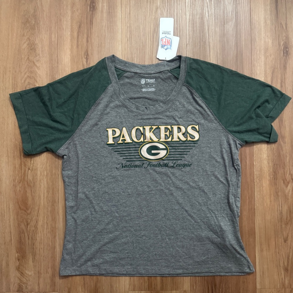 Green Bay Packers NFL Women's Large Gray & Green Raglan Graphic T-Shirt